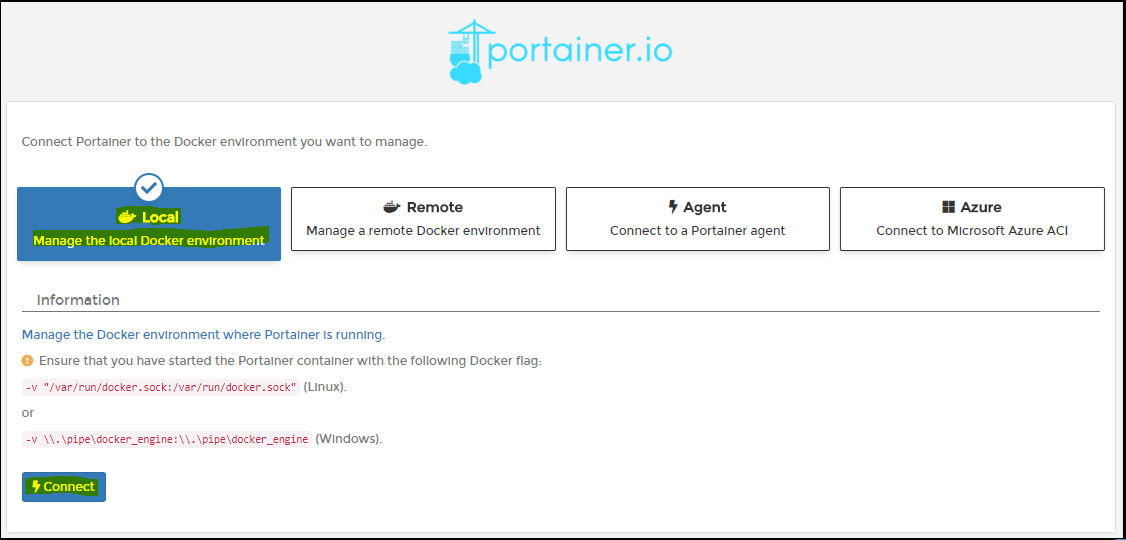 Install-docker-Portainer-container-connect-enviroment